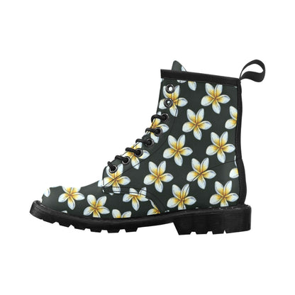 White Plumeria Pattern Print Design PM022 Women's Boots