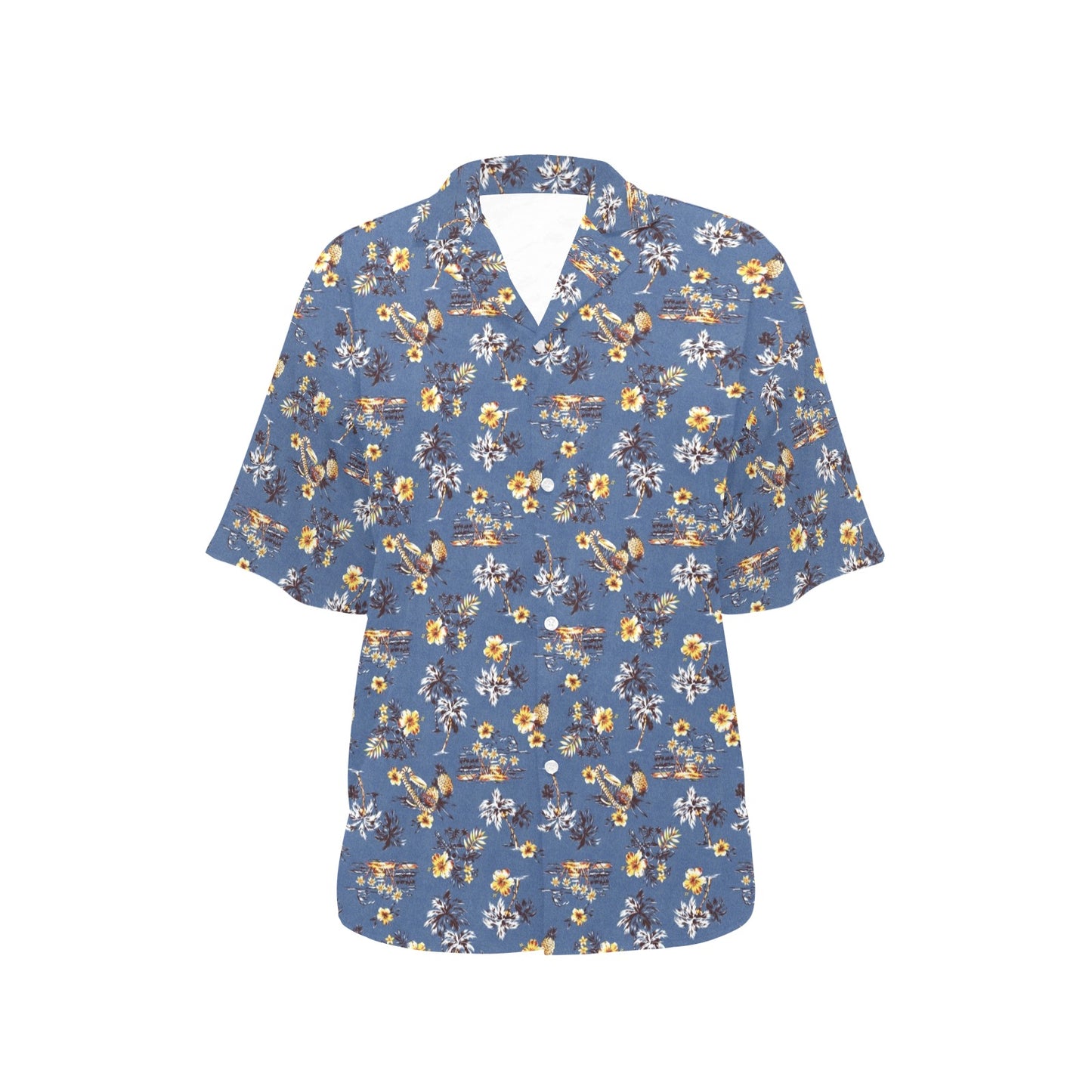 Hawaiian Flower Blue Print Women's Hawaiian Shirt