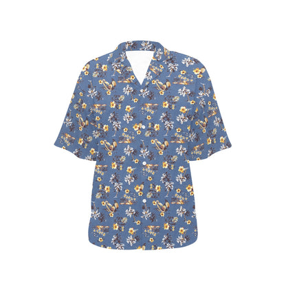 Hawaiian Flower Blue Print Women's Hawaiian Shirt