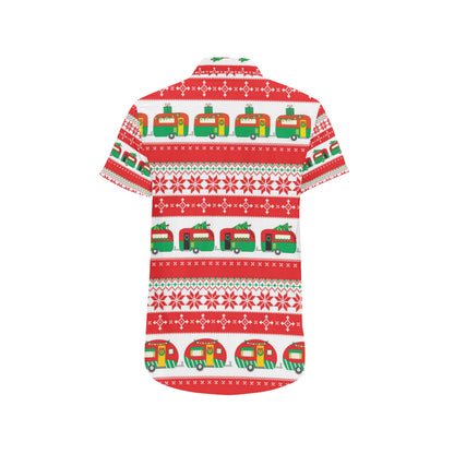 Camper Camping Ugly Christmas Design Print Men's Short Sleeve Button Up Shirt
