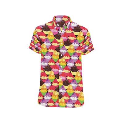 Cupcake Pattern Print Design CP02 Men's Short Sleeve Button Up Shirt