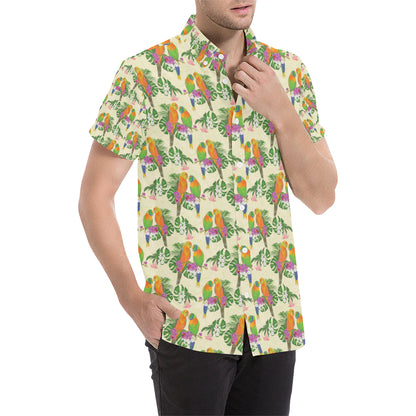 Conures Pattern Print Design 02 Men's Short Sleeve Button Up Shirt