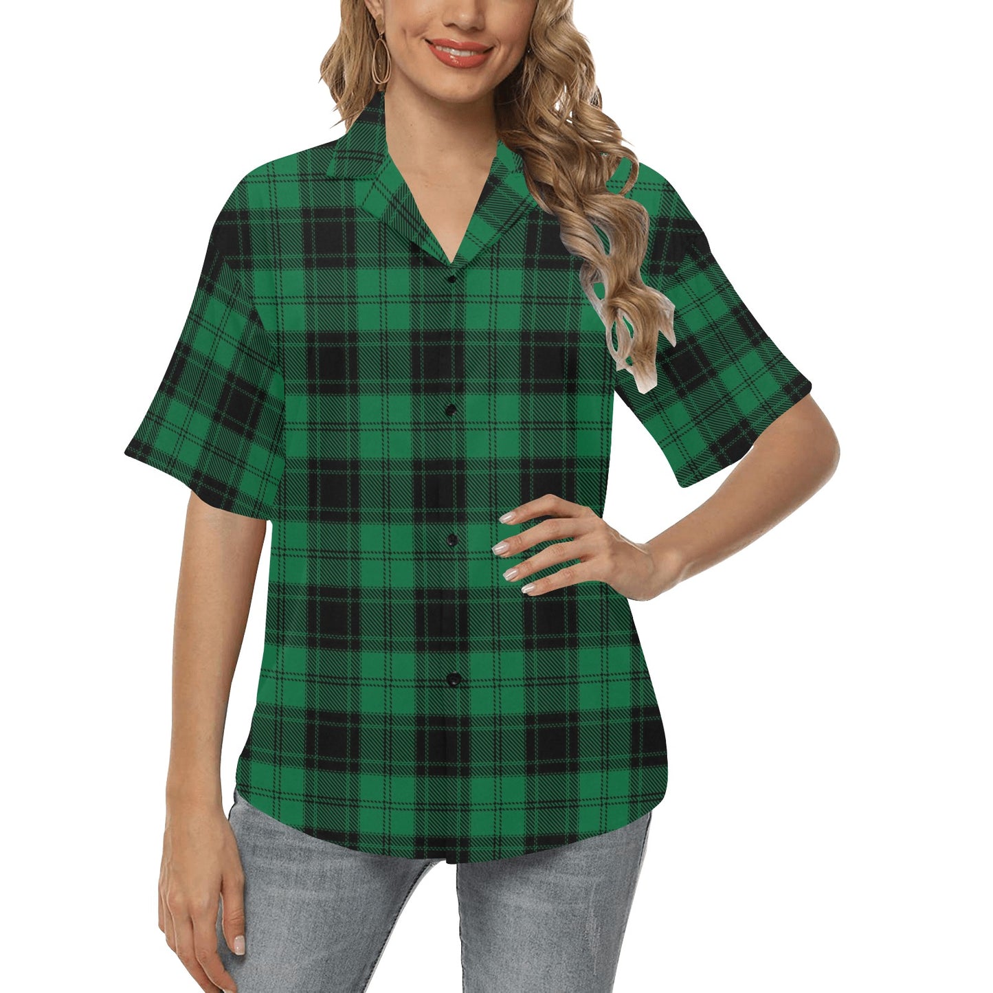 Tartan Green Print Design LKS302 Women's Hawaiian Shirt