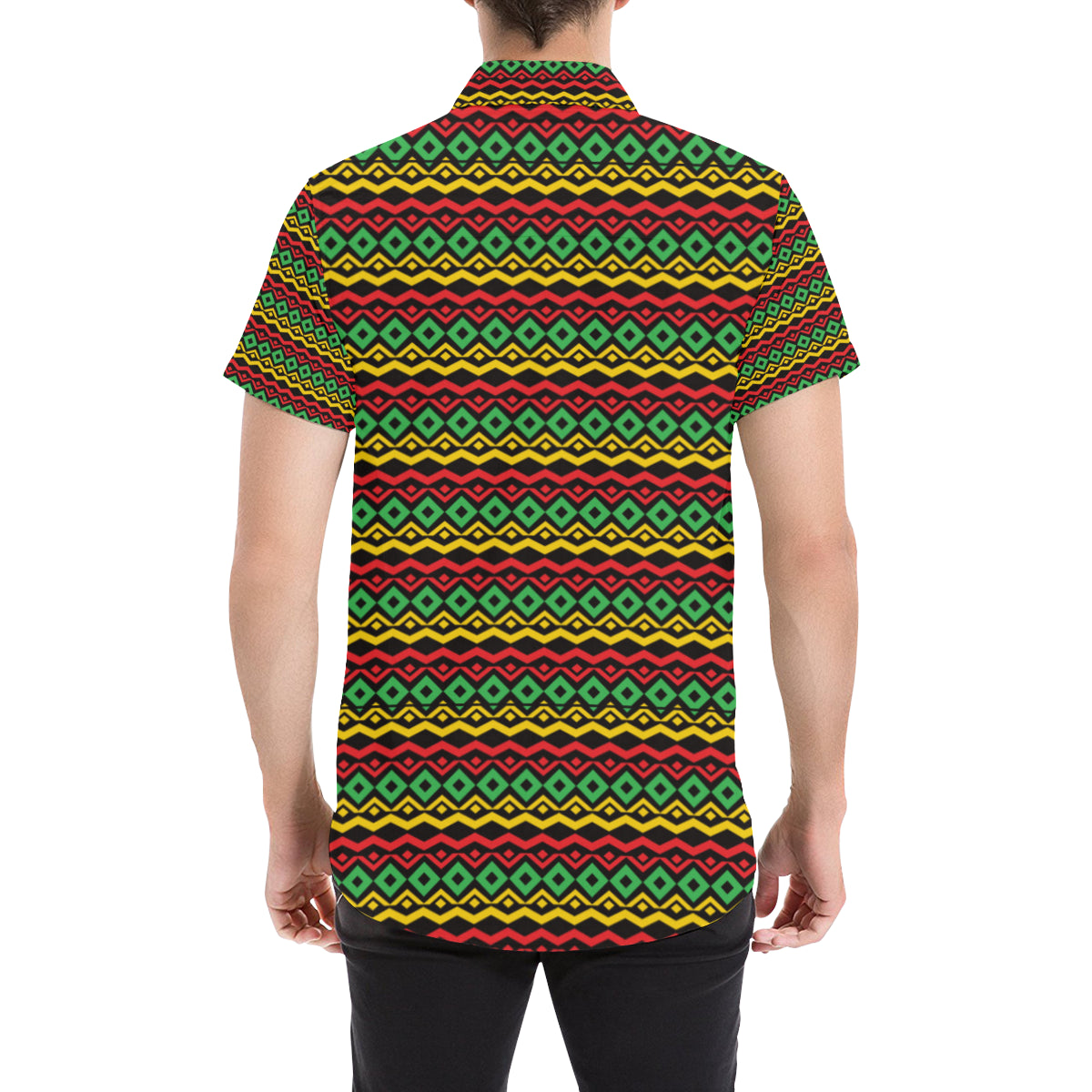 Rasta Reggae Color Themed Men's Short Sleeve Button Up Shirt