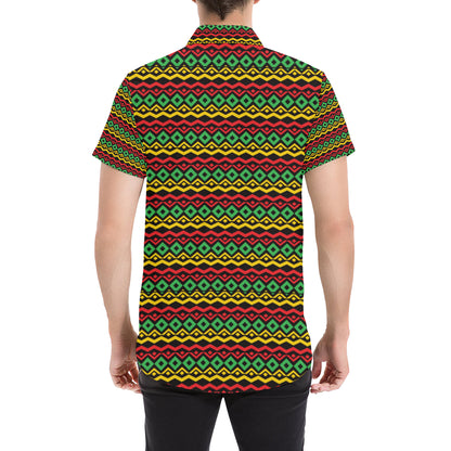 Rasta Reggae Color Themed Men's Short Sleeve Button Up Shirt