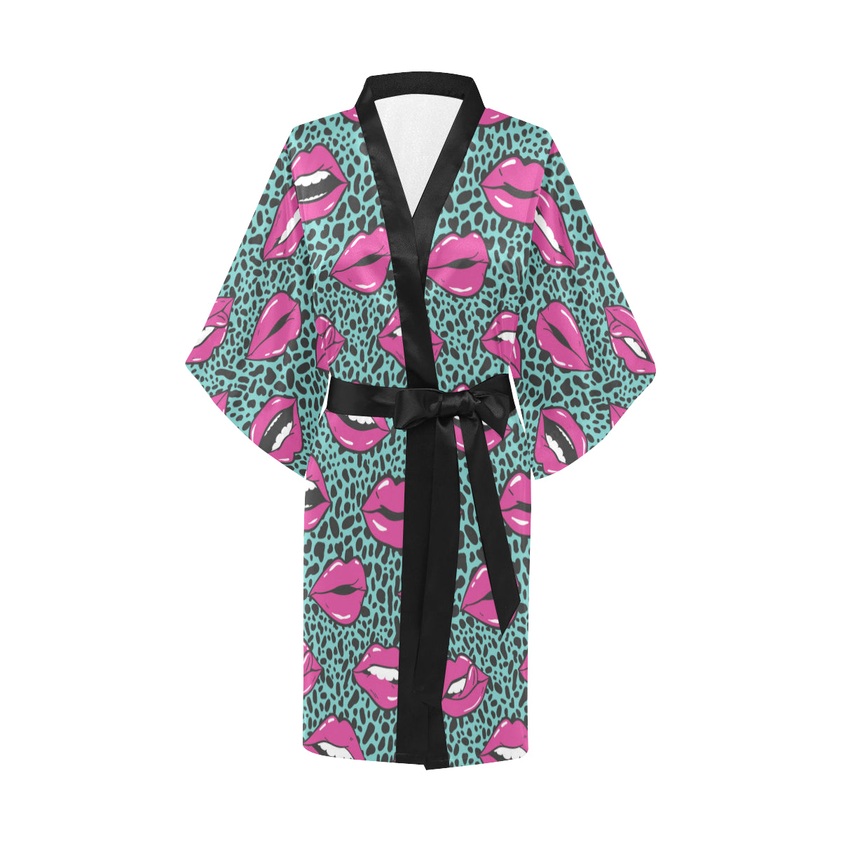 Lip Pattern Print Design 04 Women's Short Kimono