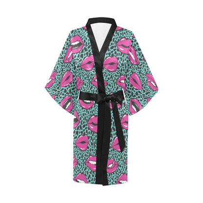 Lip Pattern Print Design 04 Women's Short Kimono