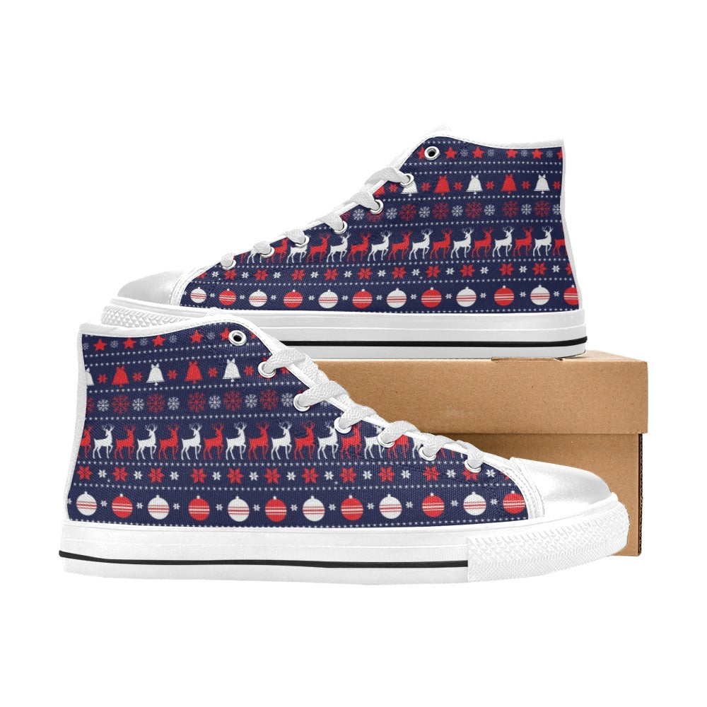 Reindeer Print Design LKS404 High Top Women's White Shoes