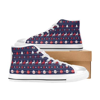 Reindeer Print Design LKS404 High Top Women's White Shoes