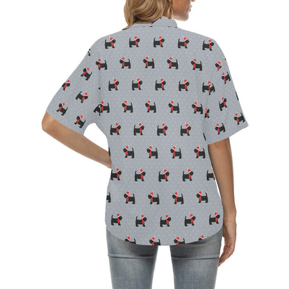 Scottish Christmas Themed Terriers Print Design LKS3018 Women's Hawaiian Shirt