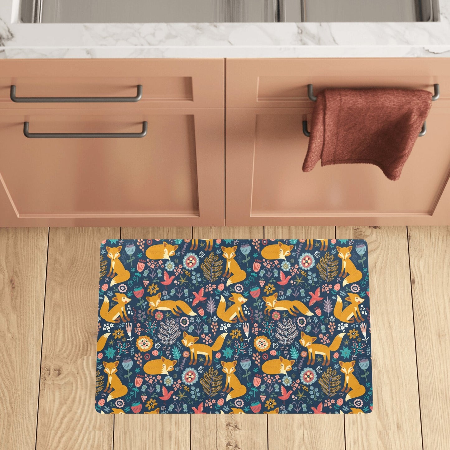 Fox Cute Jungle Print Pattern Kitchen Mat