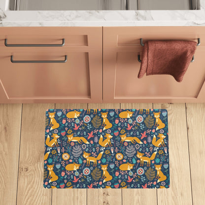 Fox Cute Jungle Print Pattern Kitchen Mat