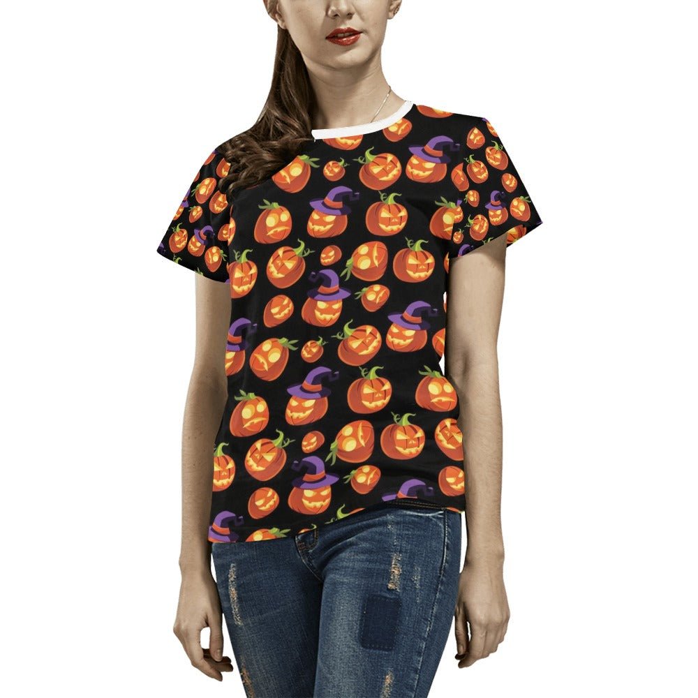Witch Pumpkin Halloween Print LKS302 Women's  T-shirt