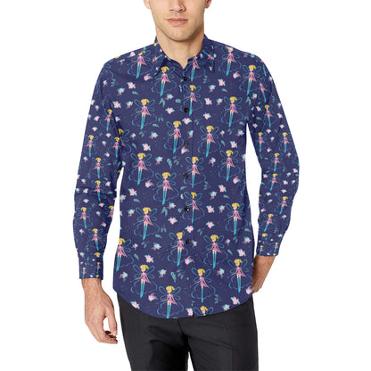 Fairy Cartoon Style Print Pattern Men's Long Sleeve Shirt