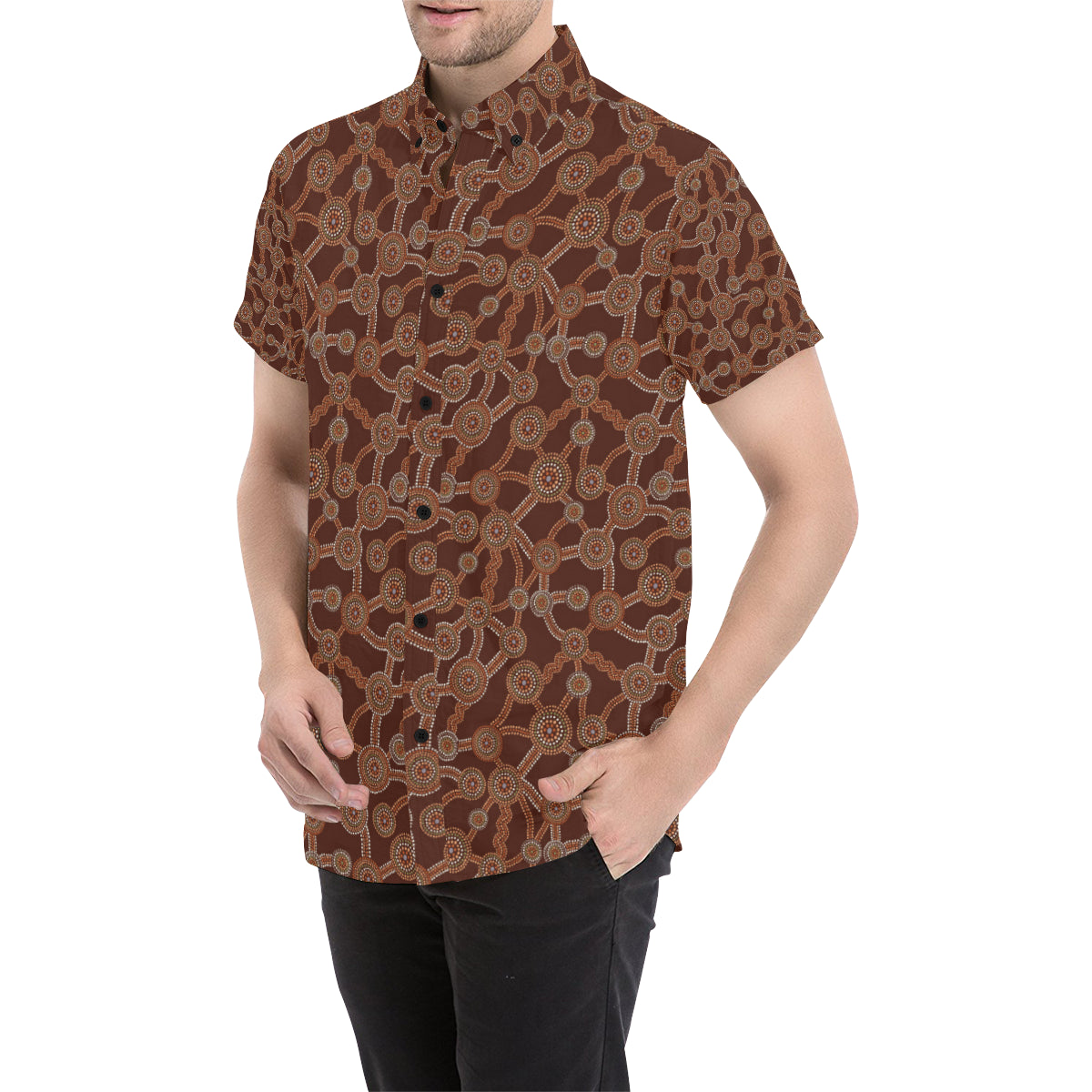 Aboriginal Pattern Print Design 03 Men's Short Sleeve Button Up Shirt