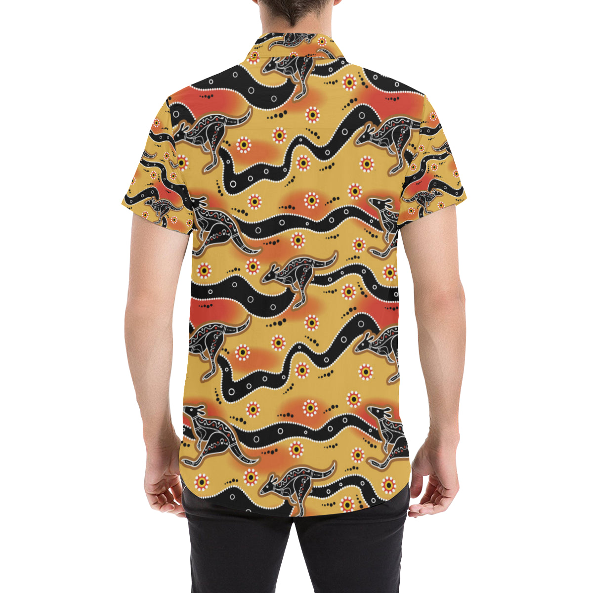 Kangaroos Aboriginal  Pattern Print Design 06 Men's Short Sleeve Button Up Shirt