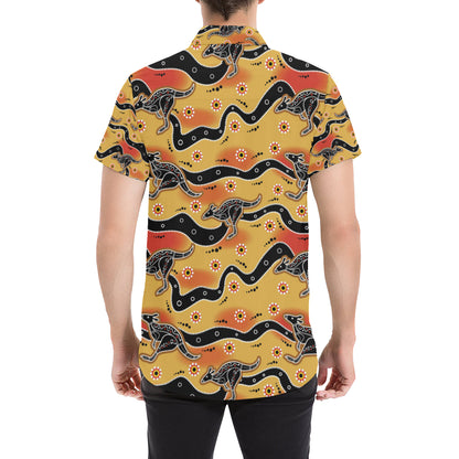 Kangaroos Aboriginal  Pattern Print Design 06 Men's Short Sleeve Button Up Shirt