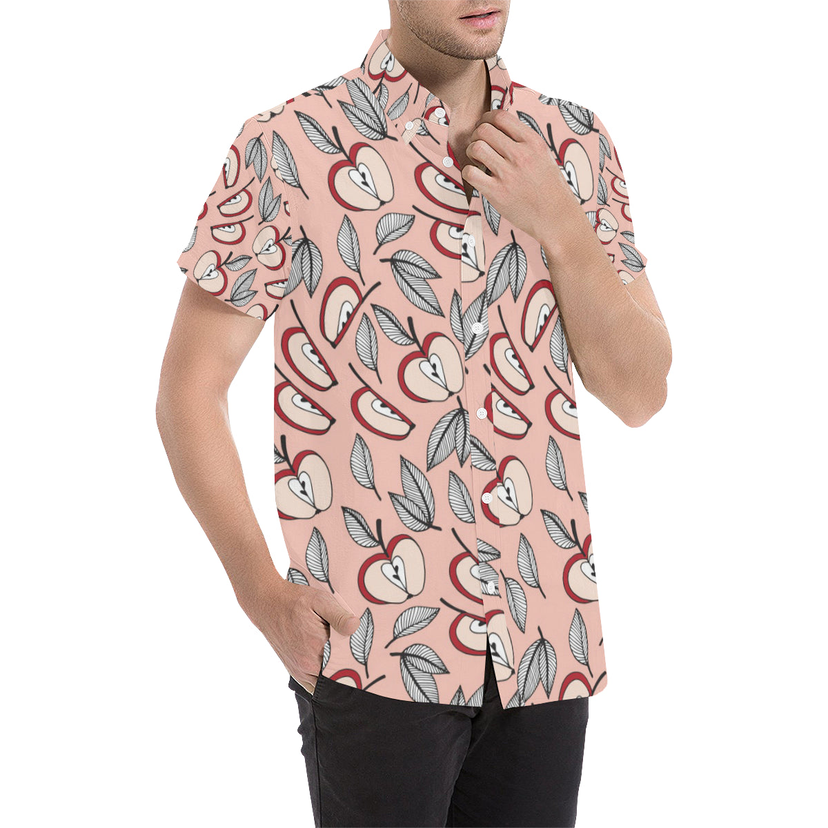 Apple Pattern Print Design AP04 Men's Short Sleeve Button Up Shirt