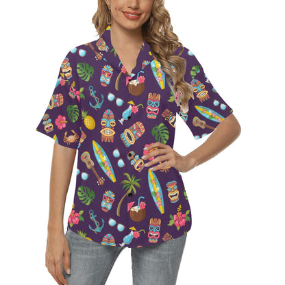 Hawaiian Themed Pattern Print Design H024 Women's Hawaiian Shirt
