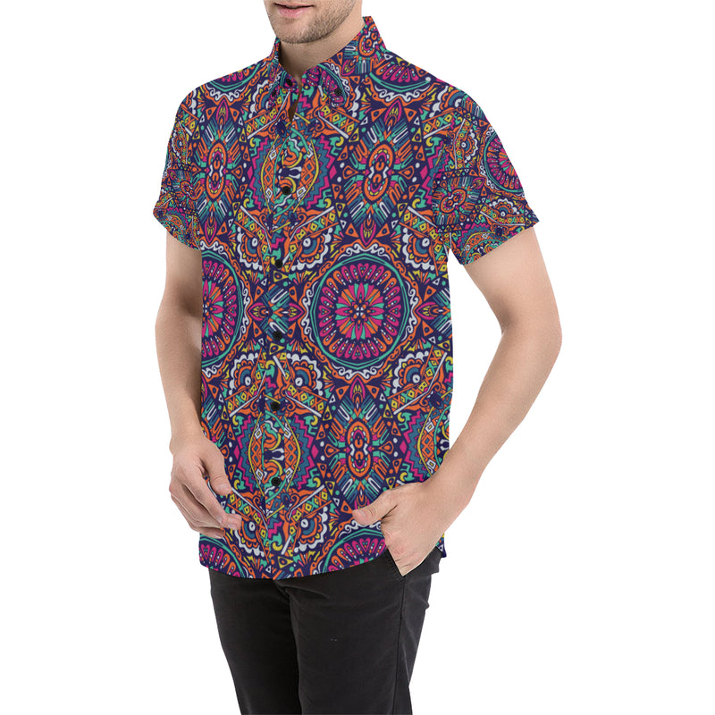 Boho Pattern Print Design 06 Men's Short Sleeve Button Up Shirt