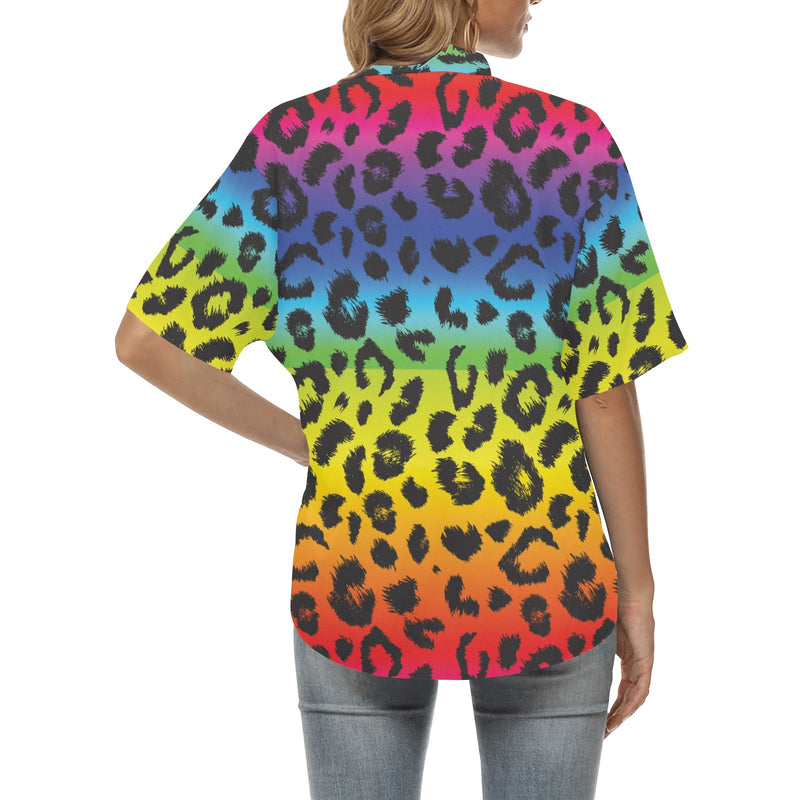 Rainbow Leopard Pattern Print Design A01 Women's Hawaiian Shirt