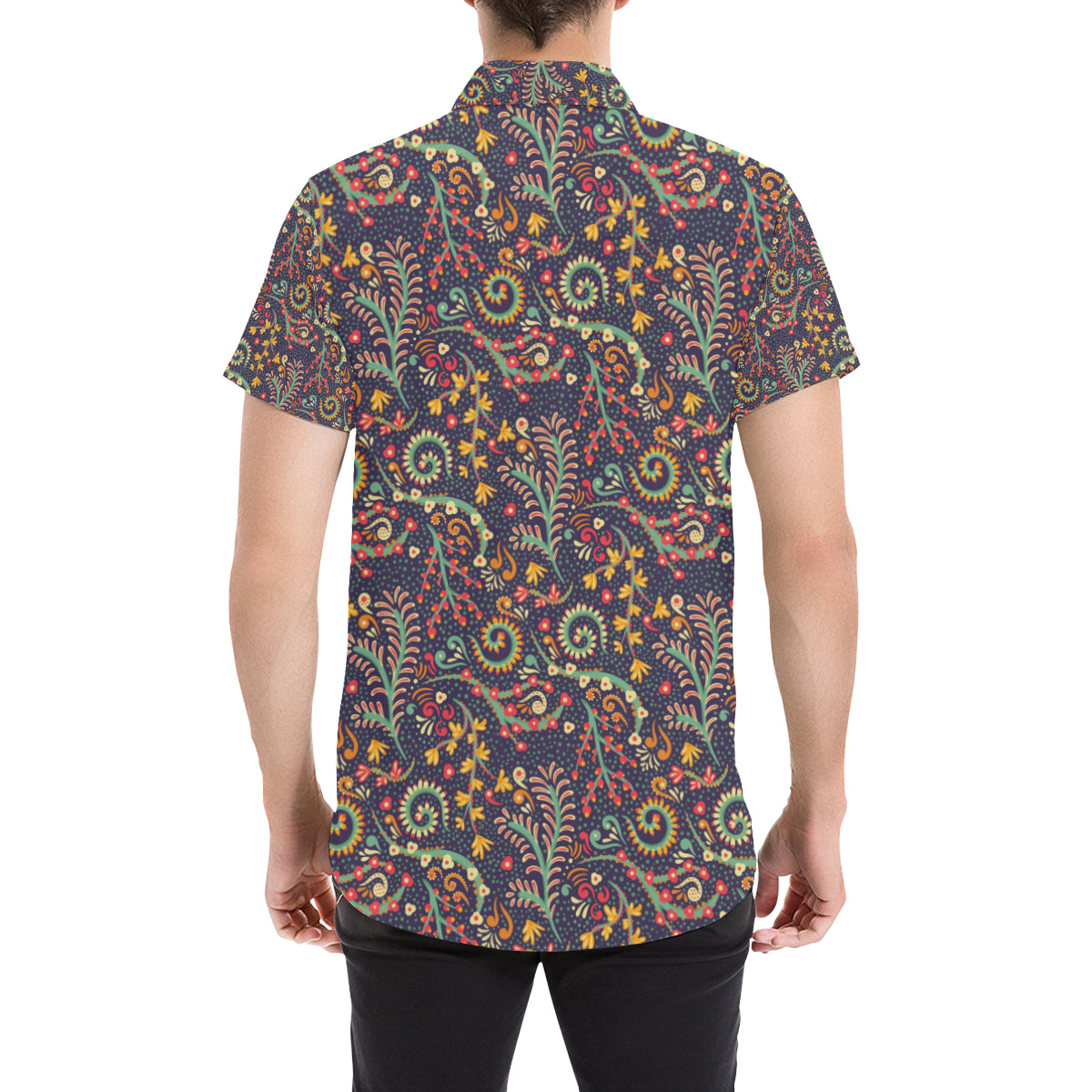 Bohemian Pattern Print Design 08 Men's Short Sleeve Button Up Shirt