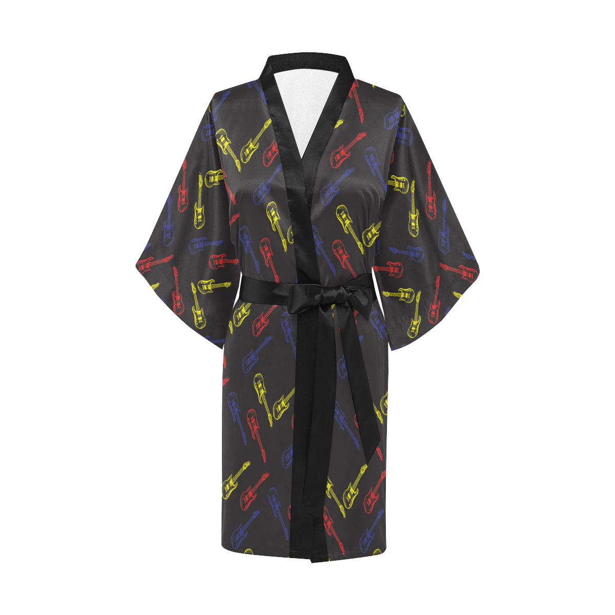Electric Guitar Pattern Print Design 03 Women's Short Kimono