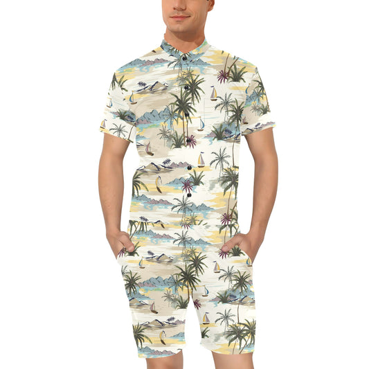 Palm Tree Beach Print Men's Romper