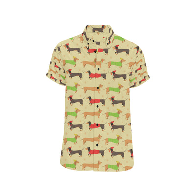 Dachshund Pattern Print Design 06 Men's Short Sleeve Button Up Shirt