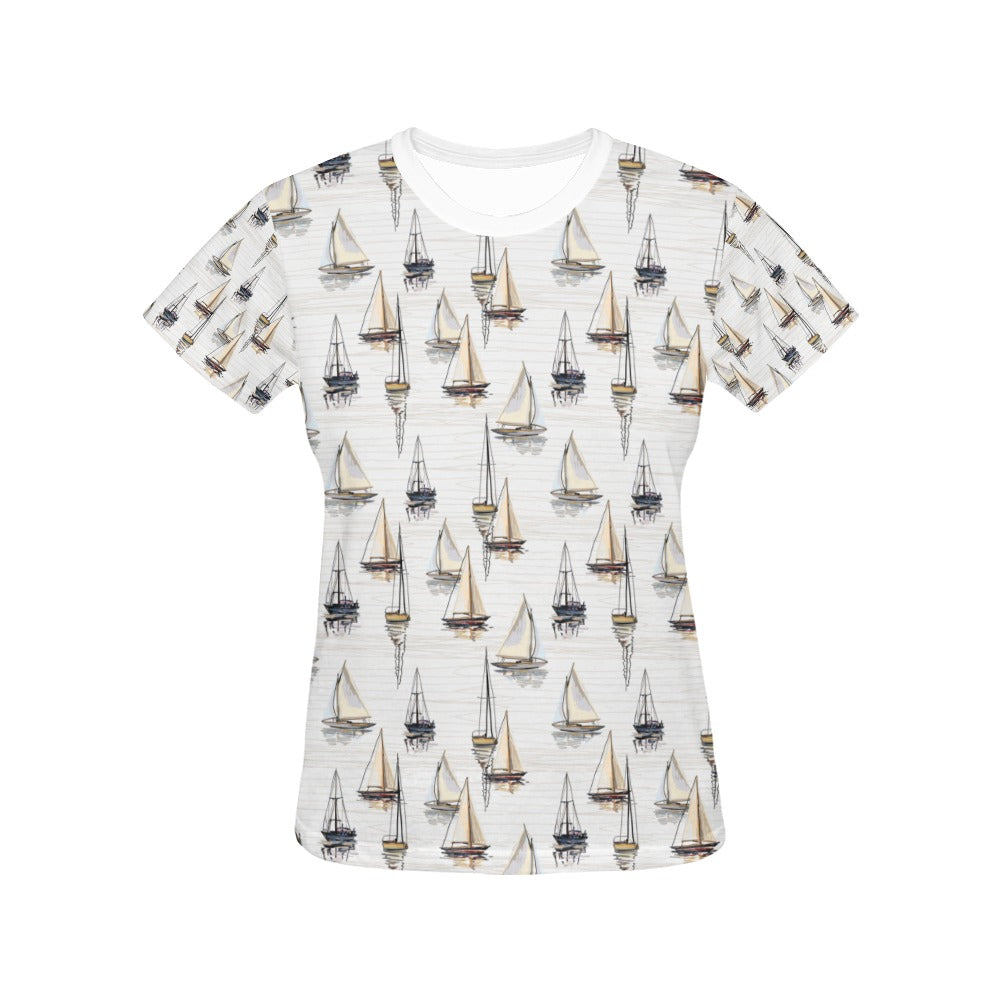 Sailboat Paint Pattern Print Design LKS307 Women's  T-shirt