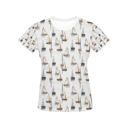Sailboat Paint Pattern Print Design LKS307 Women's  T-shirt