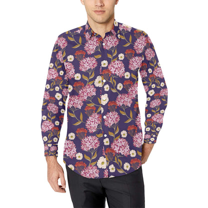 Hydrangea Pattern Print Design HD010 Men's Long Sleeve Shirt
