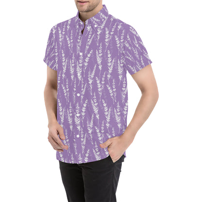 Lavender Pattern Print Design LV08 Men's Short Sleeve Button Up Shirt