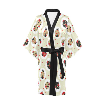Ladybug Pattern Print Design 03 Women's Short Kimono
