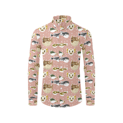 Fugu Cute Pattern Print Design 01 Men's Long Sleeve Shirt