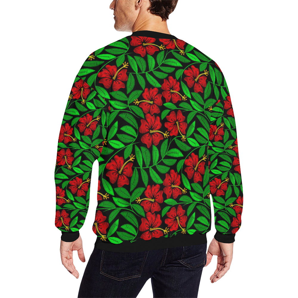 Red Hibiscus Embroidered Pattern Print Design HB03 Men Long Sleeve Sweatshirt