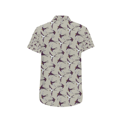 Swallow Bird Pattern Print Design 03 Men's Short Sleeve Button Up Shirt