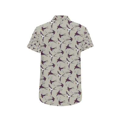 Swallow Bird Pattern Print Design 03 Men's Short Sleeve Button Up Shirt