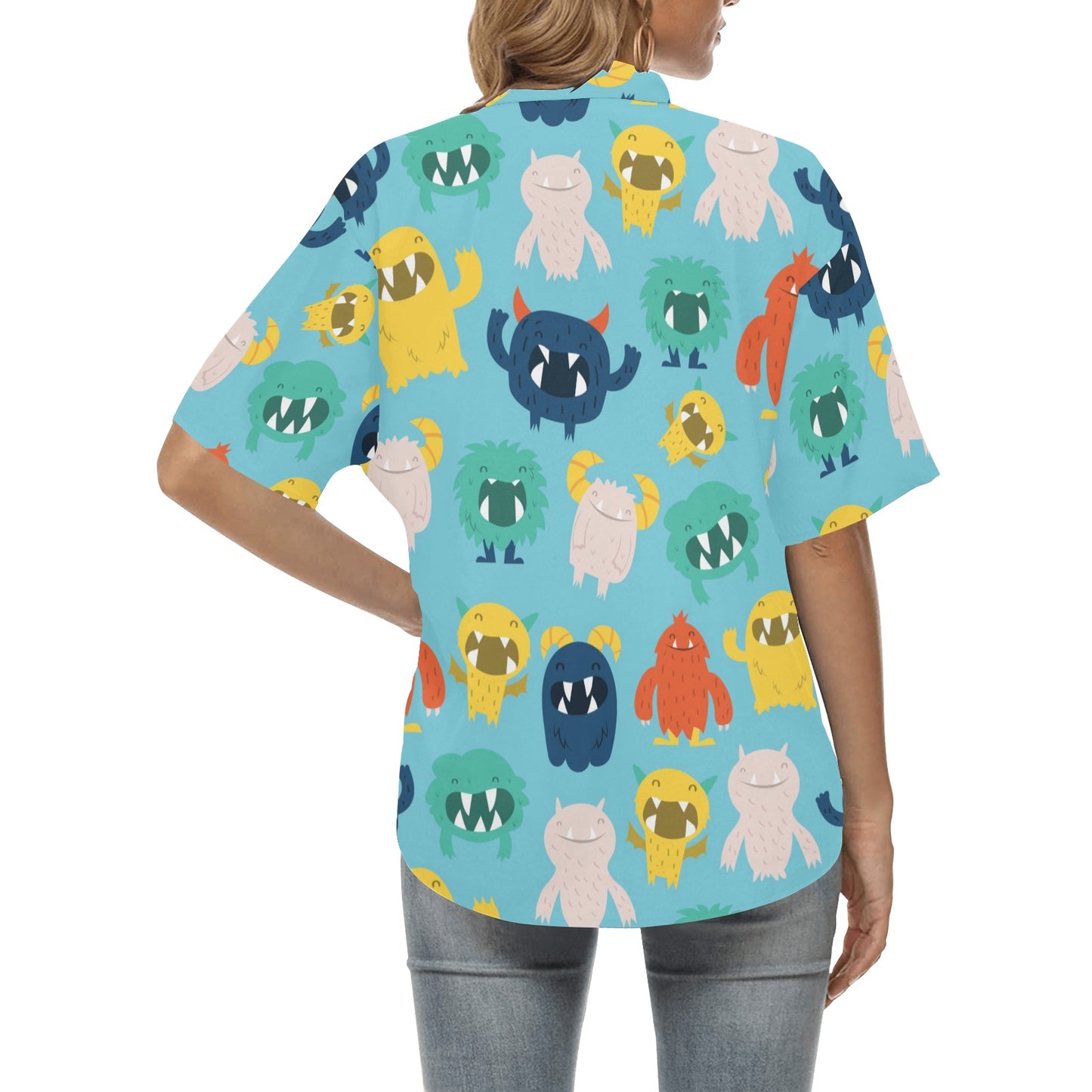 Monster Cartoon Pattern Print Design 03 Women's Hawaiian Shirt