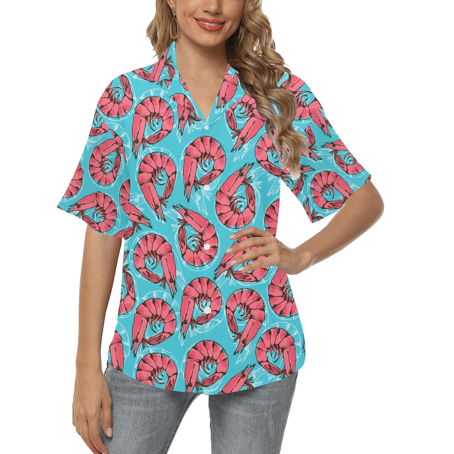 Prawn Pattern Print Design 01 Women's Hawaiian Shirt