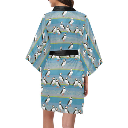 Puffin Pattern Print Design A01 Women's Short Kimono