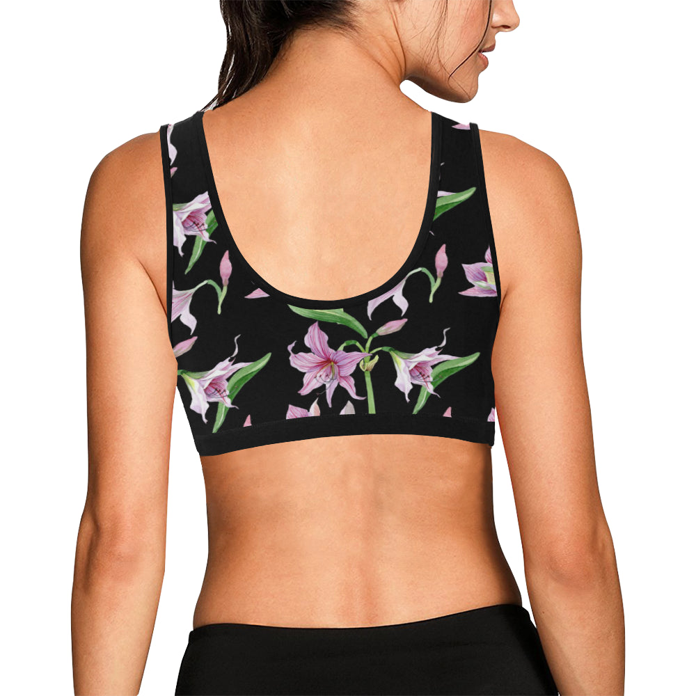 Amaryllis Pattern Print Design AL08 Sports Bra