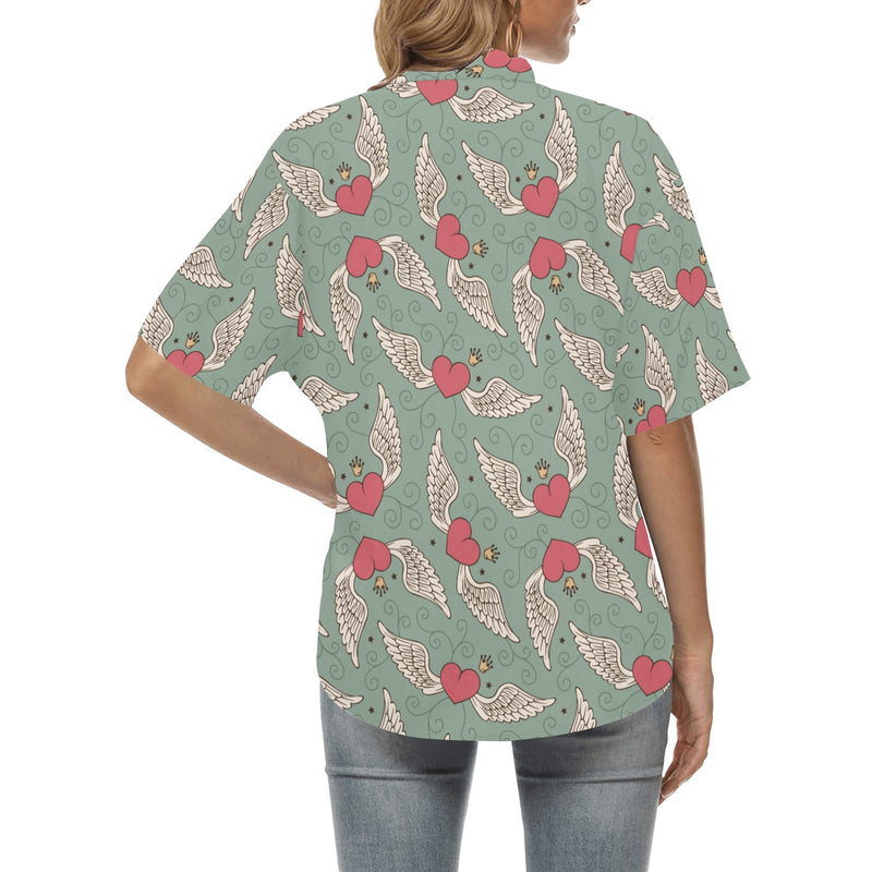 Angel Wings Heart Design Themed Print Women's Hawaiian Shirt