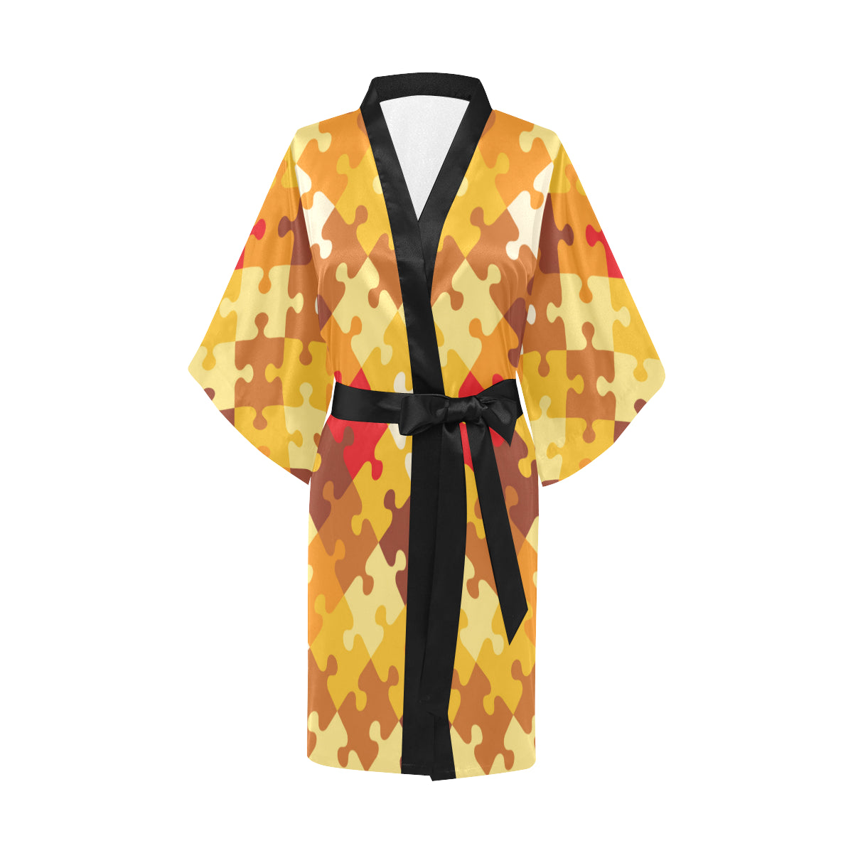 Puzzle Pattern Print Design A01 Women's Short Kimono
