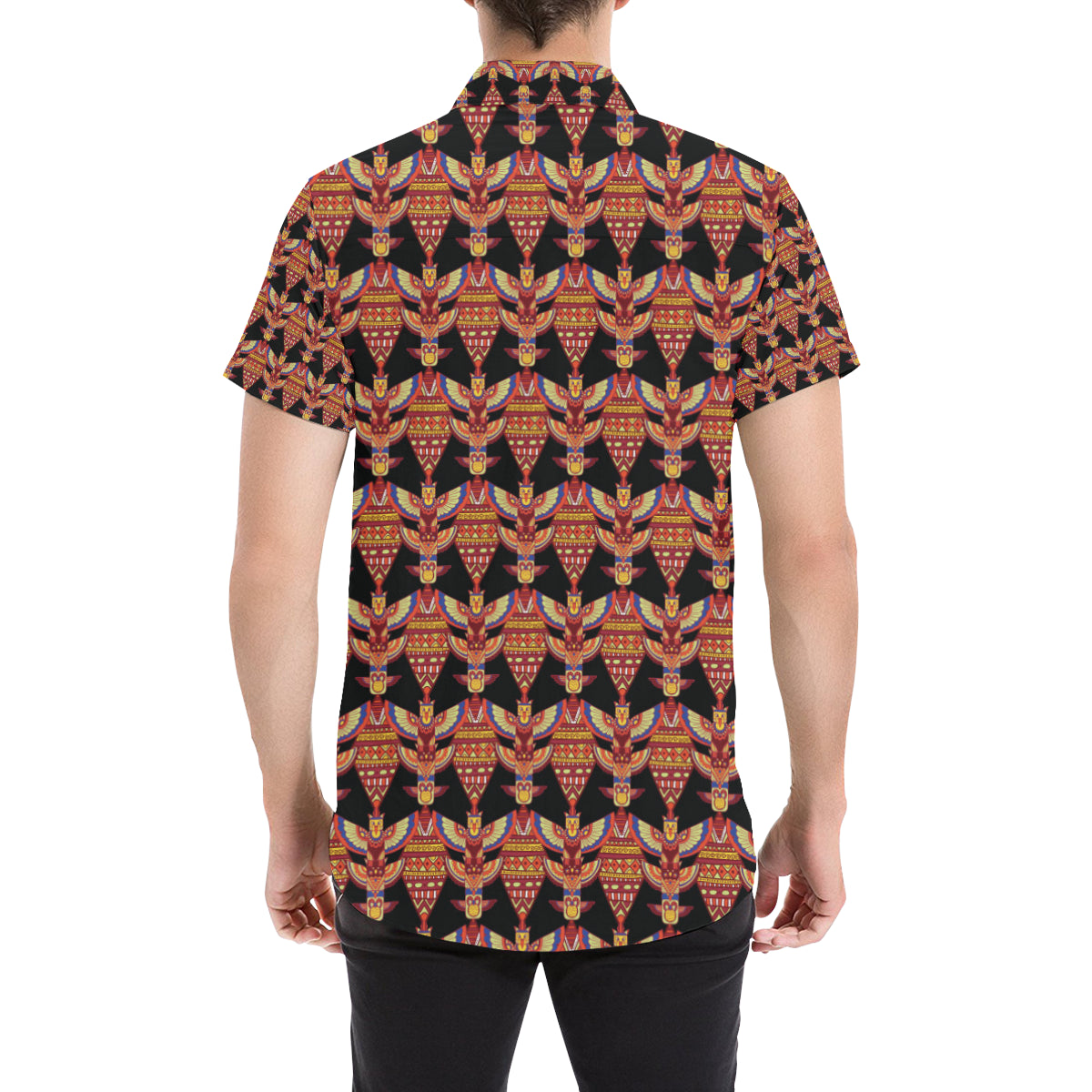 Totem Pole Print Men's Short Sleeve Button Up Shirt