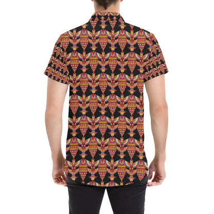 Totem Pole Print Men's Short Sleeve Button Up Shirt