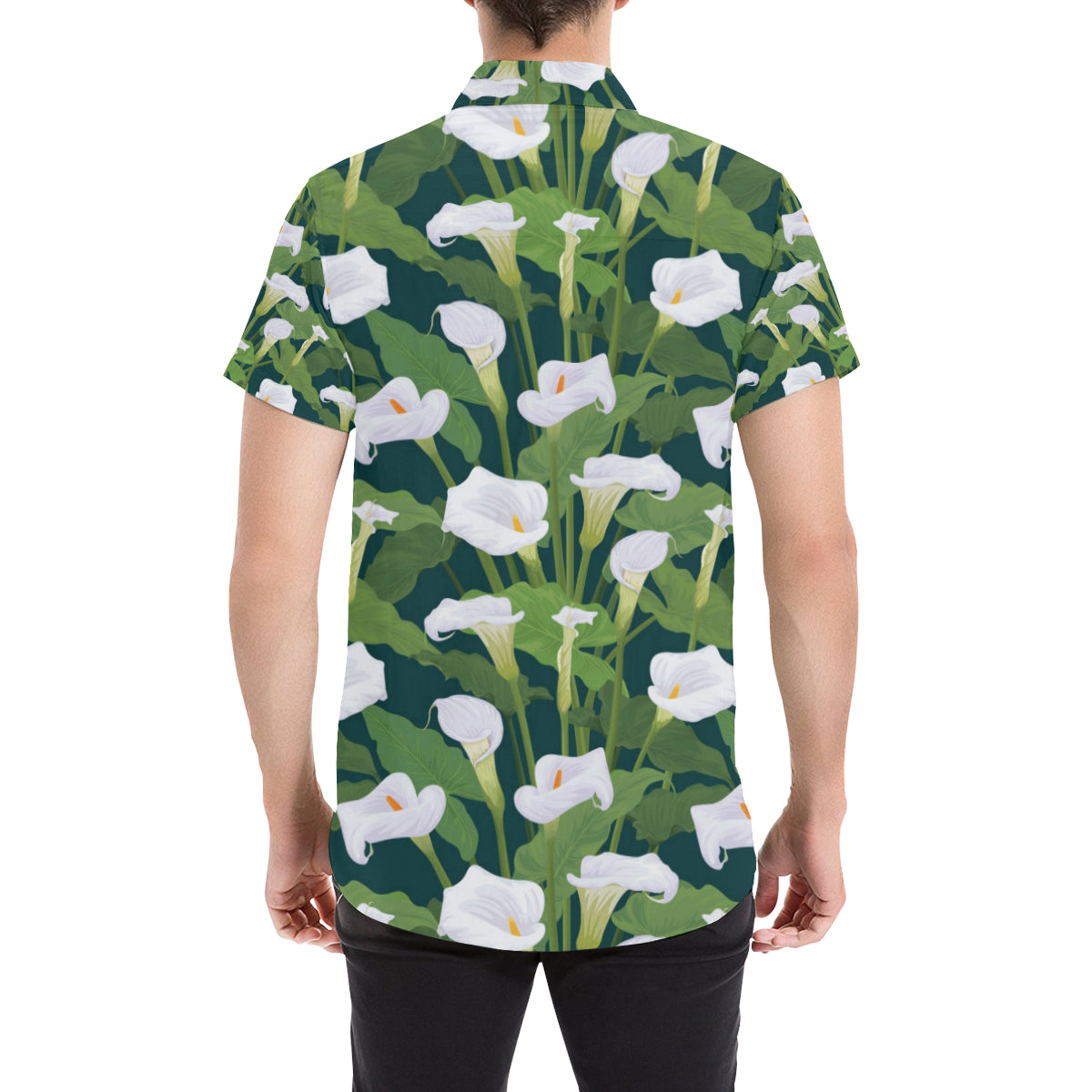 Lily Pattern Print Design 04 Men's Short Sleeve Button Up Shirt