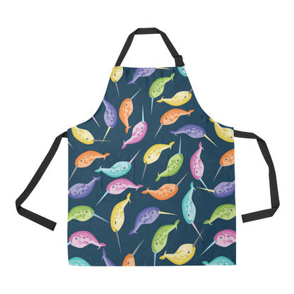 Narwhal Colorful Pattern Print Design 03 Apron with Pocket