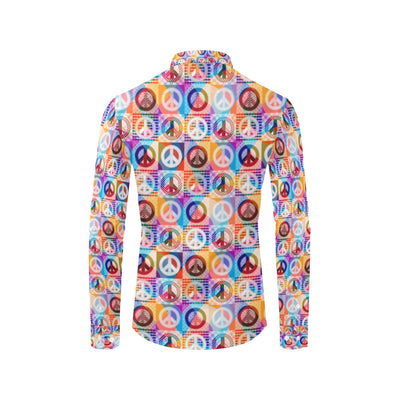 Peace Sign Patchwork Design Print Men's Long Sleeve Shirt