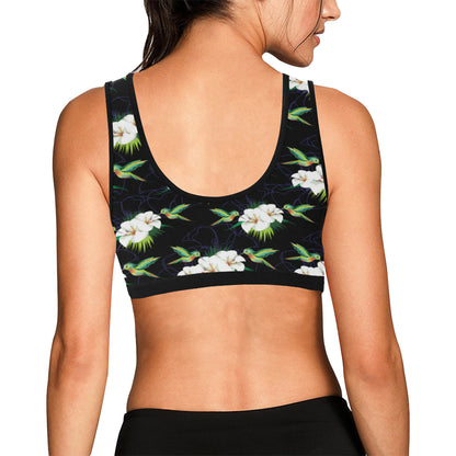 Hummingbird with Flower Pattern Print Design 03 Sports Bra